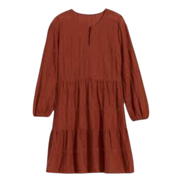 Old Navy Copper Embroidered Tiered-Hem Long Sleeve Swing Dress L - Picture 2 of 9